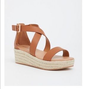 WW Cognac faux leather wedge sandals